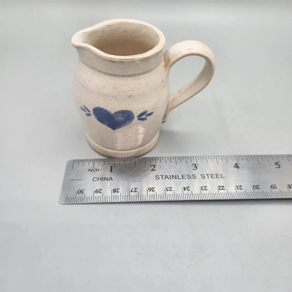 Vintage Pinewood Valley Pottery Creamer Blue Heart Stoneware 3” Glazed